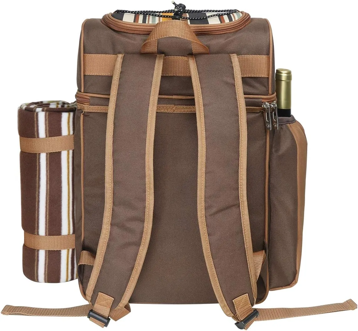 Hap Tim Picnic Backpack Cooler for 4 Person with Insulated Leakproof Cooler Bag, Wine Holder, Fleece Blanket(36079-G)
