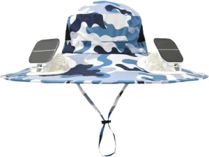 Hat with Fans Solar Power,Wide Brim Sun Hat with 2 Solar Fan Powered Fans Waterproof Breathable Bucket Hat