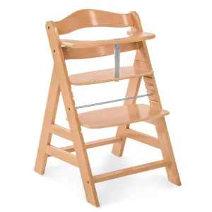 Hauck Alpha  Grow Along Adjustable Wooden High Chair Seat with 5 Point Harness and Bumper Bar for Babies 6 Months and Up, Beechwood, Natural