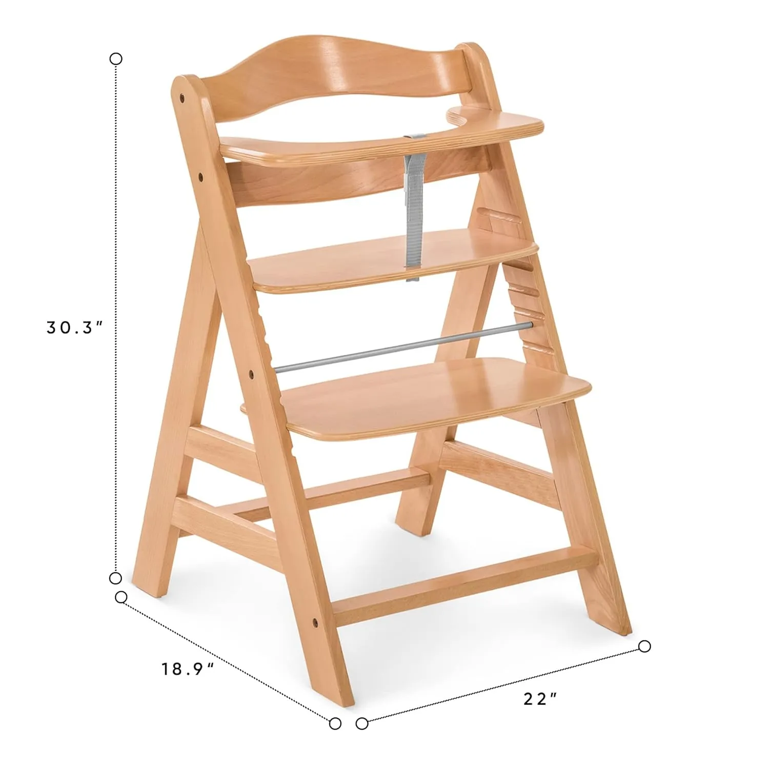 Hauck Alpha  Grow Along Adjustable Wooden High Chair Seat with 5 Point Harness and Bumper Bar for Babies 6 Months and Up, Beechwood, Natural