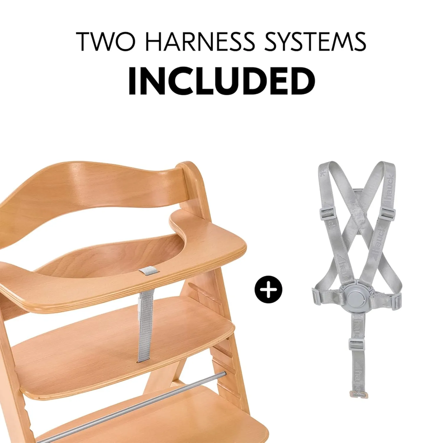 Hauck Alpha  Grow Along Adjustable Wooden High Chair Seat with 5 Point Harness and Bumper Bar for Babies 6 Months and Up, Beechwood, Natural
