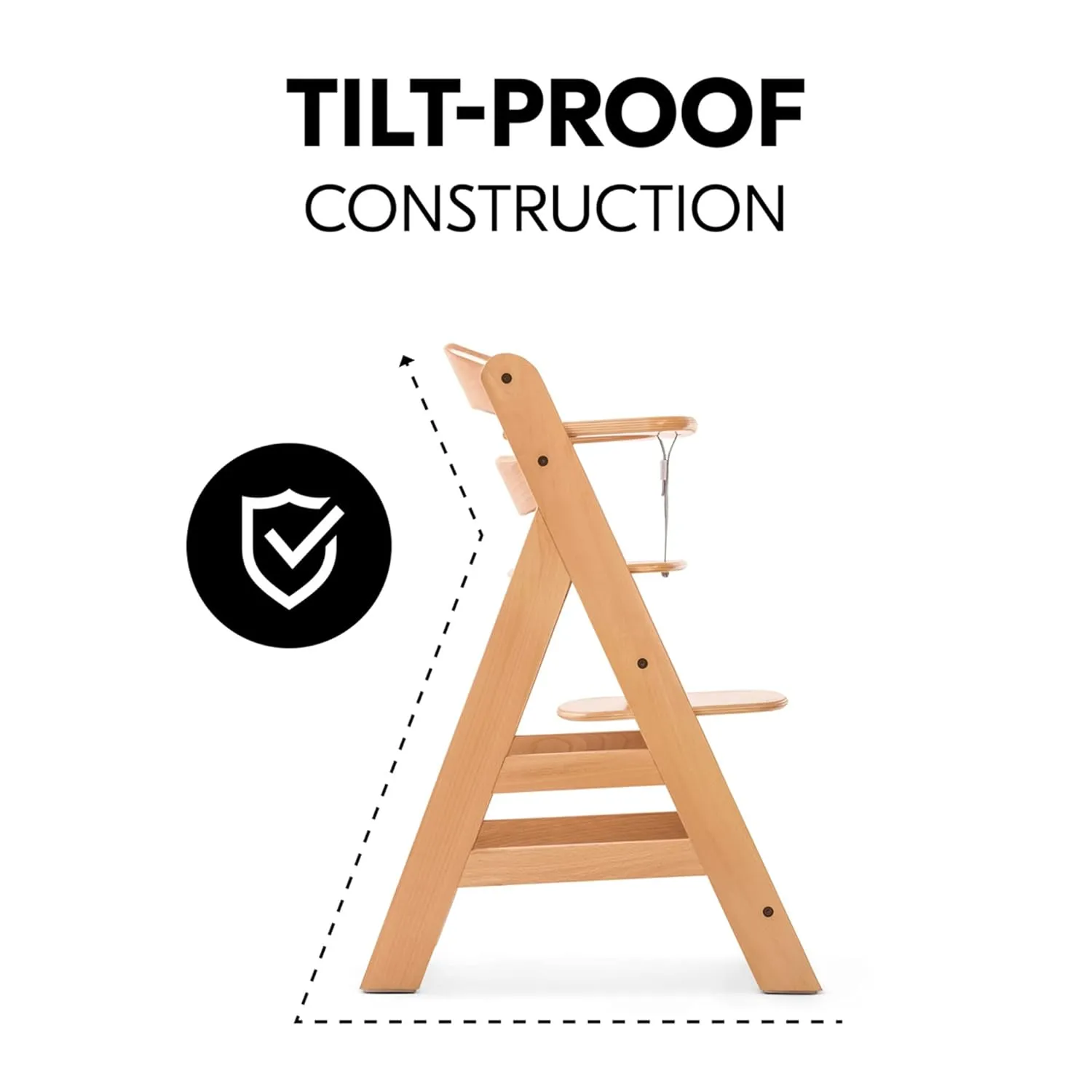 Hauck Alpha  Grow Along Adjustable Wooden High Chair Seat with 5 Point Harness and Bumper Bar for Babies 6 Months and Up, Beechwood, Natural