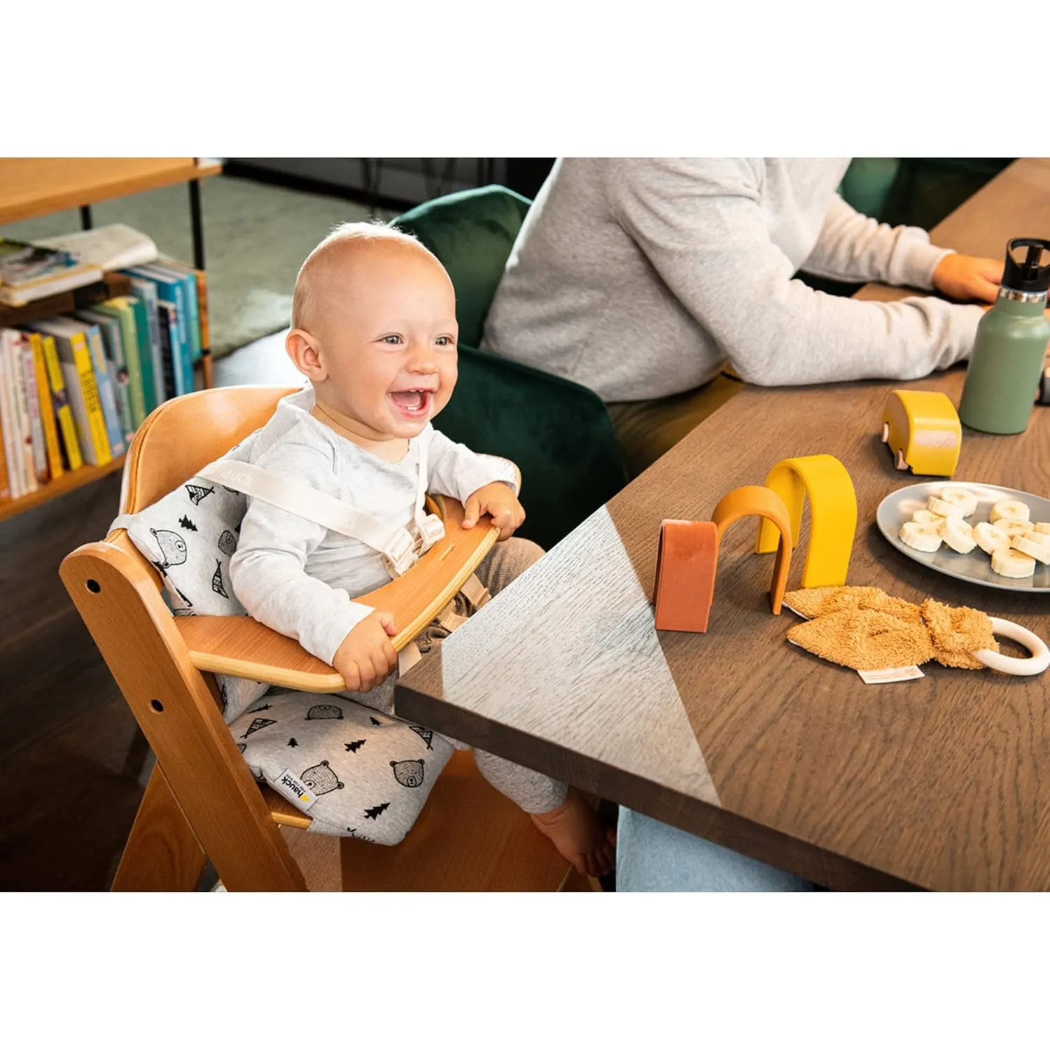 Hauck Alpha  Grow Along Adjustable Wooden High Chair Seat with 5 Point Harness and Bumper Bar for Babies 6 Months and Up, Beechwood, Natural