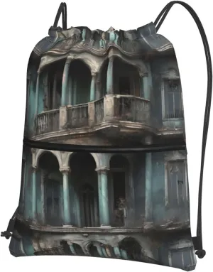 Haunted Mansions Drawstring Backpack String Cinch Bag For Fitness Workout, Daily Commute, Travel