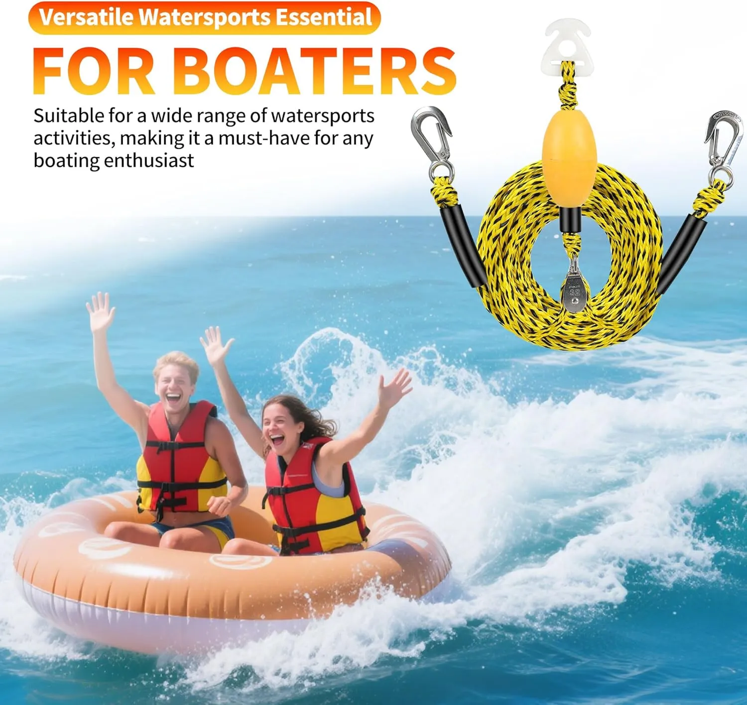 Heavy Duty Floating Tow Rope with Float Ball - Premium Watersports Towable Tubes for Boating, Water Skis, and Wakeboards