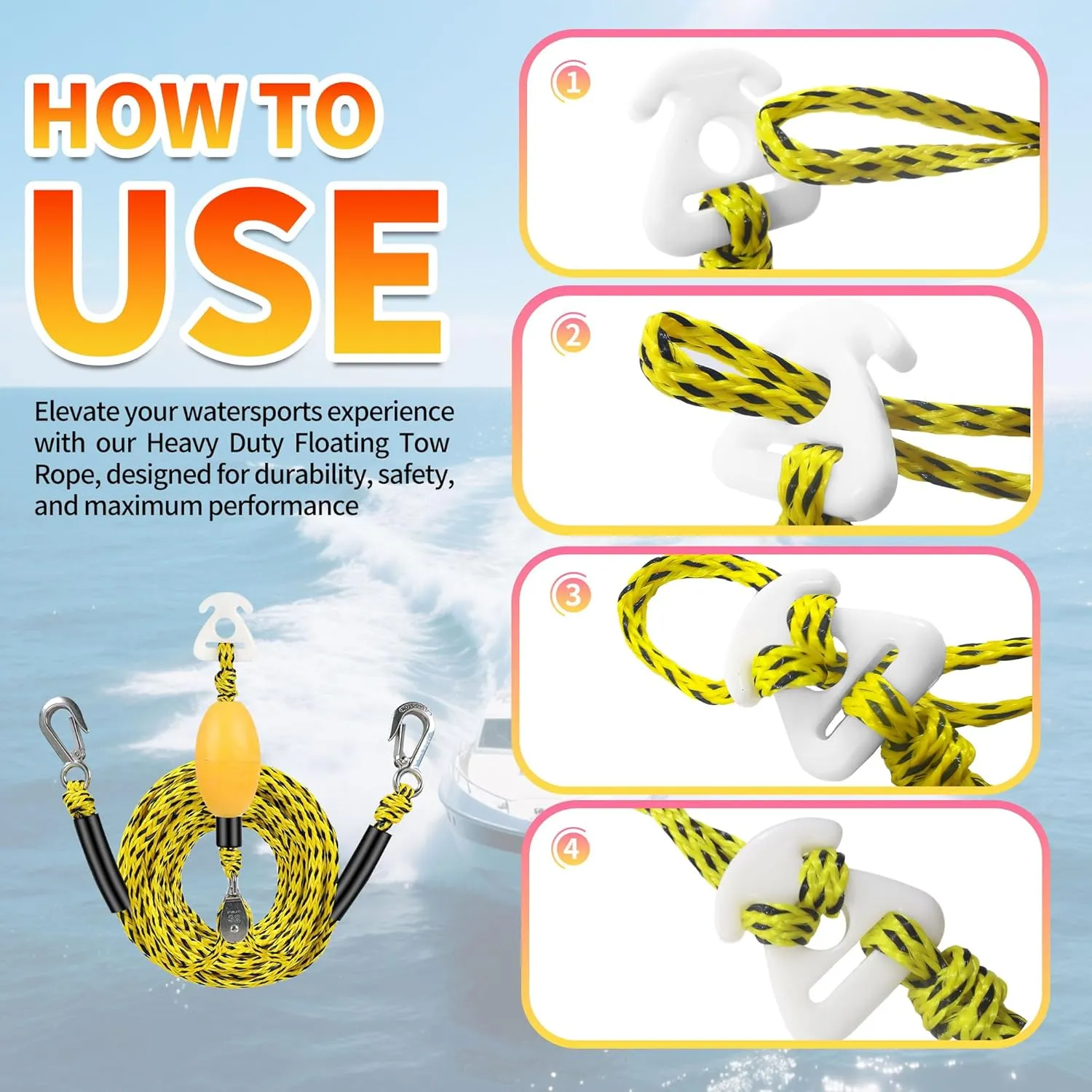 Heavy Duty Floating Tow Rope with Float Ball - Premium Watersports Towable Tubes for Boating, Water Skis, and Wakeboards