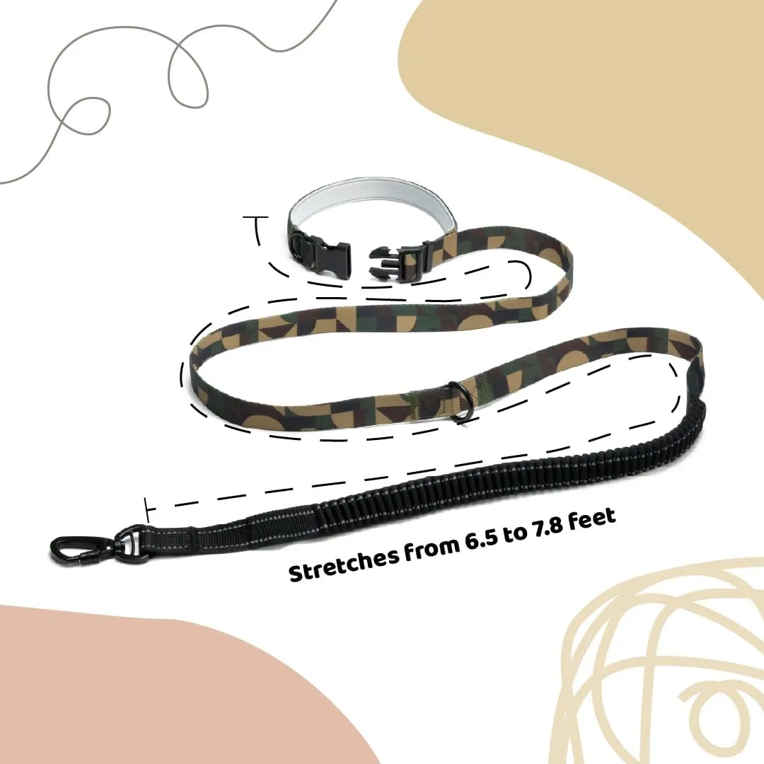Heavy Duty Hands Free Dog Leash for Medium to Large Dogs for Comfortable Running Jogging Walking | Shock Absorbing Bungee | Soft Padded Handle | 360 Rotating Carabiner (Leash Length 6.5-7.8 ft)