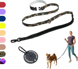 Heavy Duty Hands Free Dog Leash for Medium to Large Dogs for Comfortable Running Jogging Walking | Shock Absorbing Bungee | Soft Padded Handle | 360 Rotating Carabiner (Leash Length 6.5-7.8 ft)