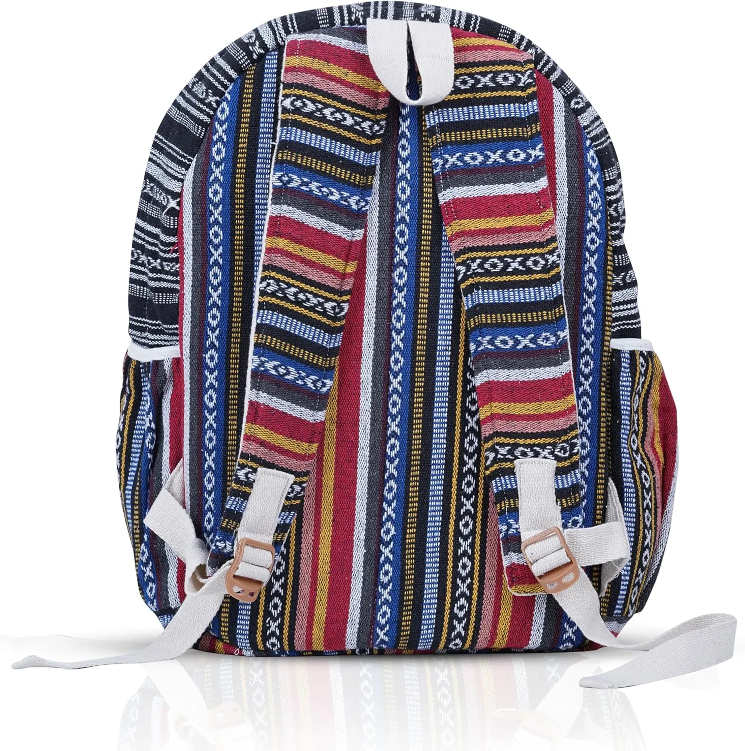 Hemp Backpack Cotton Canvas Stripe 13 Inch Laptop Tab Business Traveling Bag Himalayan Backpack College Gift Bag Casual Daypack 13 x 11 x 5 Inches