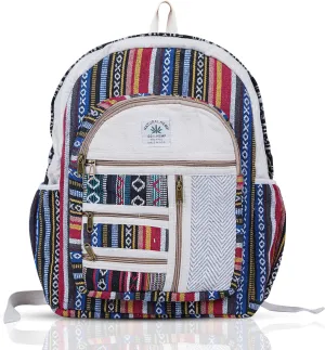 Hemp Backpack Cotton Canvas Stripe 13 Inch Laptop Tab Business Traveling Bag Himalayan Backpack College Gift Bag Casual Daypack 13 x 11 x 5 Inches