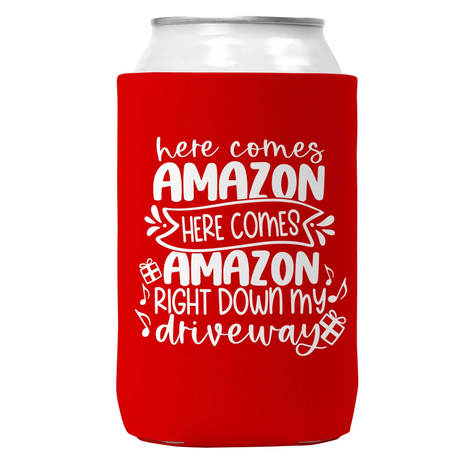 Here Comes Amazon Can Coozie Christmas Can Cooler 12oz Cans
