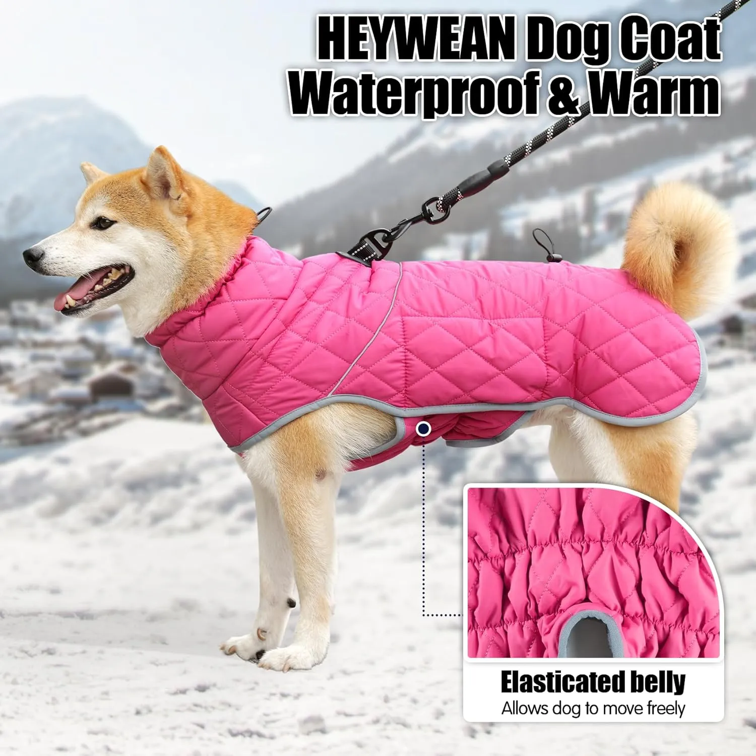 HEYWEAN Dog Winter Coat Reflective Jacket Waterproof & Windproof Fleece with Built-in Harness for Large Dogs Ideal for Cold Weather Pink Small