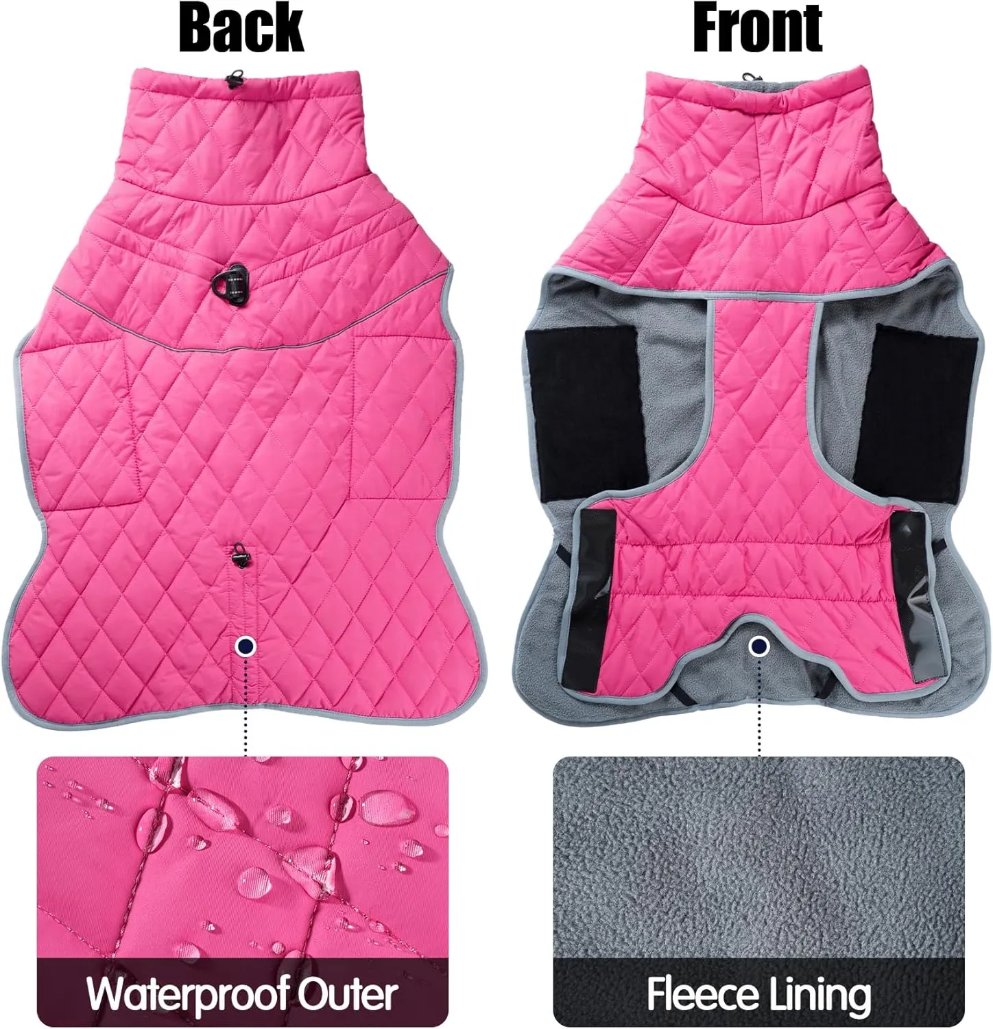 HEYWEAN Dog Winter Coat Reflective Jacket Waterproof & Windproof Fleece with Built-in Harness for Large Dogs Ideal for Cold Weather Pink Small