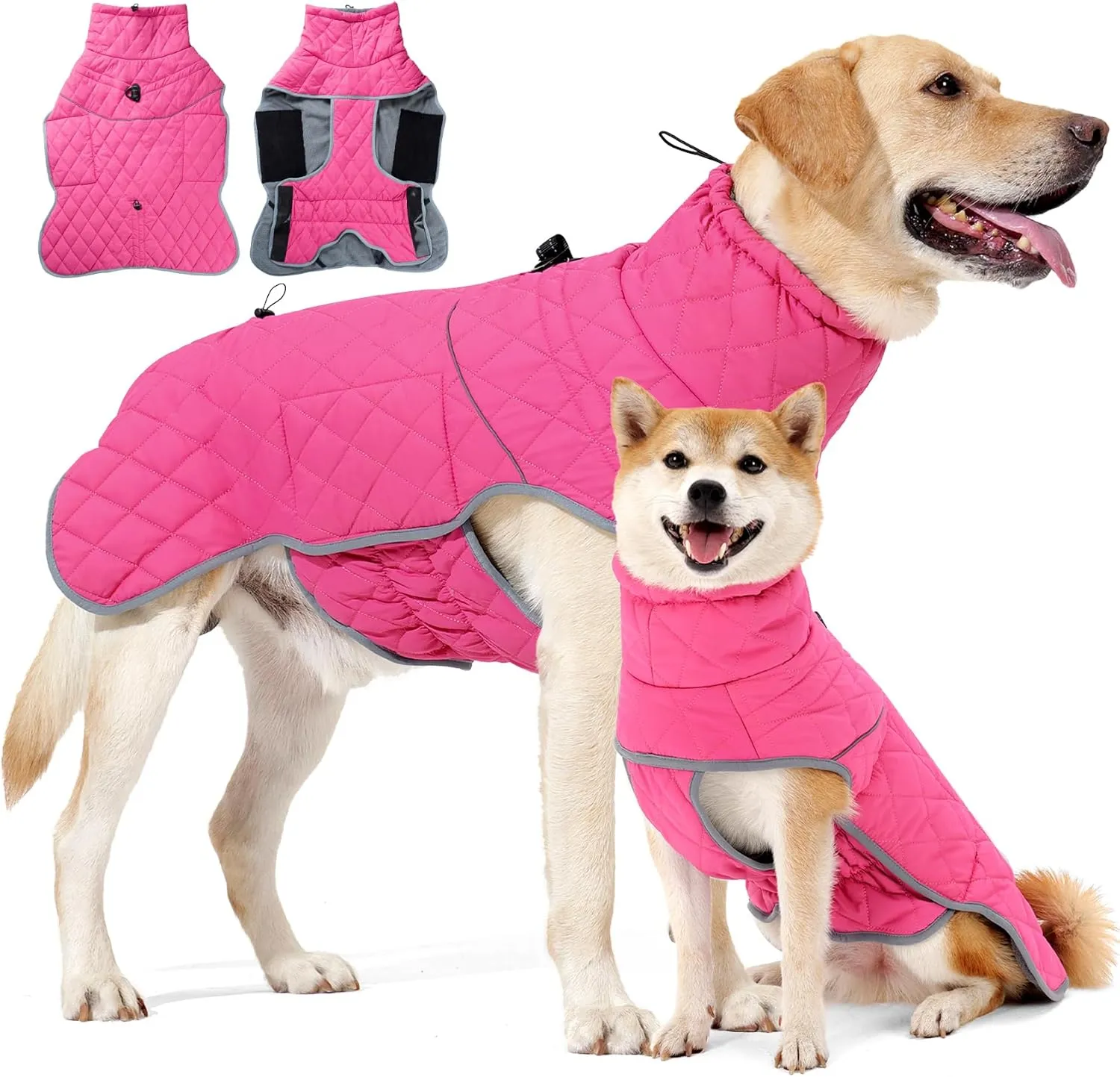 HEYWEAN Dog Winter Coat Reflective Jacket Waterproof & Windproof Fleece with Built-in Harness for Large Dogs Ideal for Cold Weather Pink Small