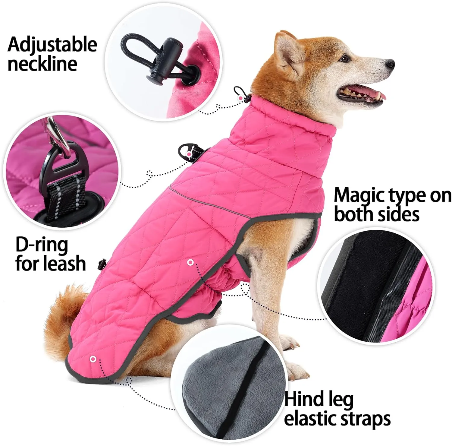 HEYWEAN Dog Winter Coat Reflective Jacket Waterproof & Windproof Fleece with Built-in Harness for Large Dogs Ideal for Cold Weather Pink Small