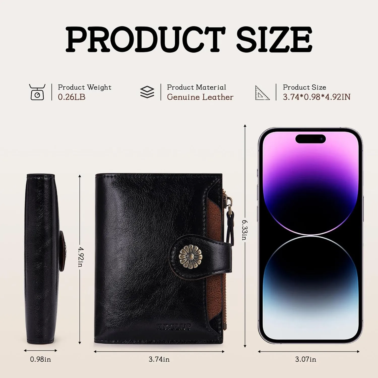 HKCLUF Wallet Women,Genuine Leather Bifold Womens Wallet Card Holder RFID Blocking Small Wallet for Women With Zipper Coin Pocket(blackbrown)