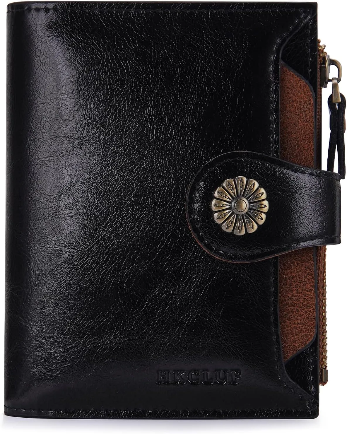 HKCLUF Wallet Women,Genuine Leather Bifold Womens Wallet Card Holder RFID Blocking Small Wallet for Women With Zipper Coin Pocket(blackbrown)