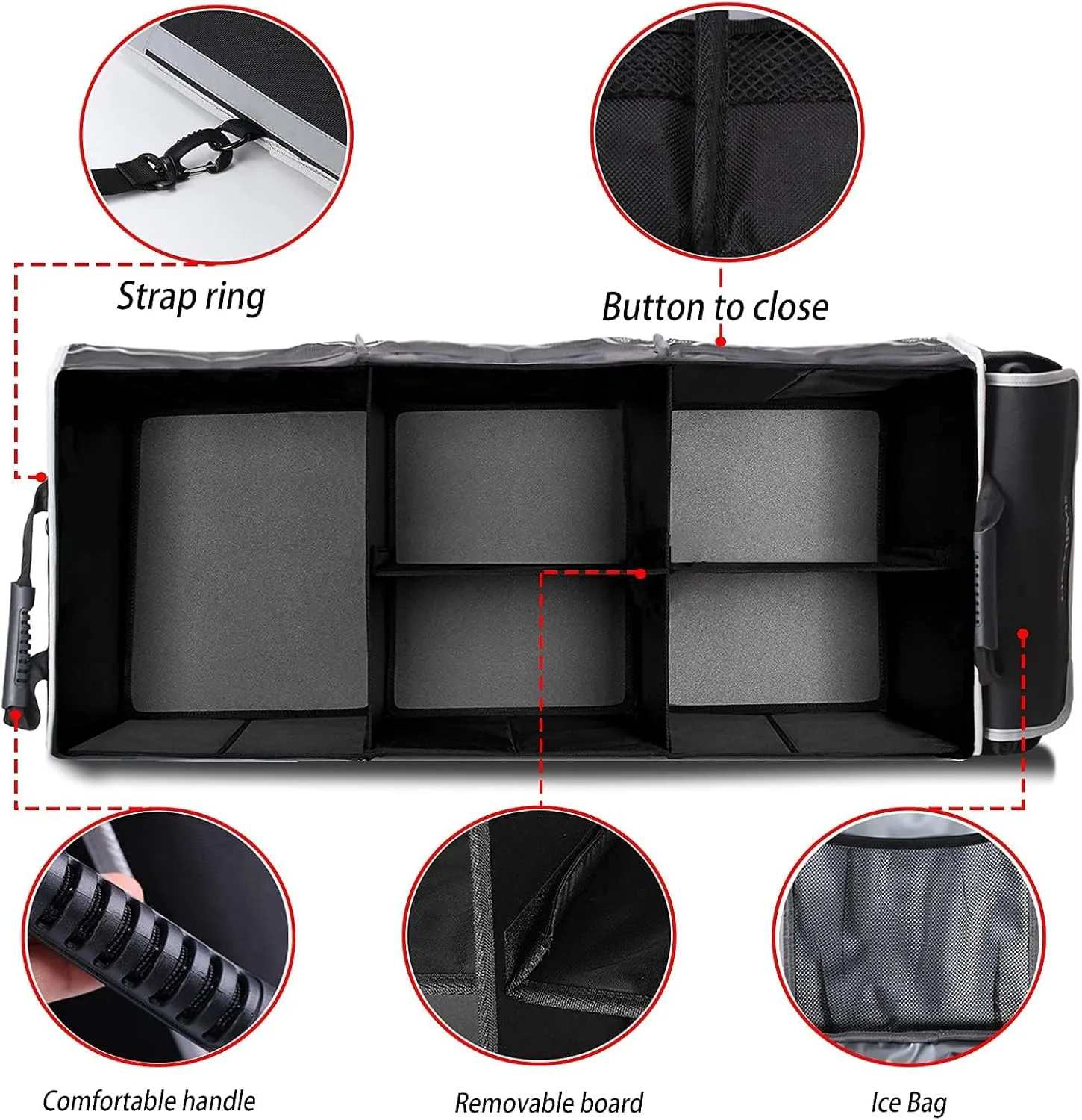 HOMEVE Extra Large Collapsible Trunk Organizer With Cooler Bag,3 Compartments Storage Organizer With Cover