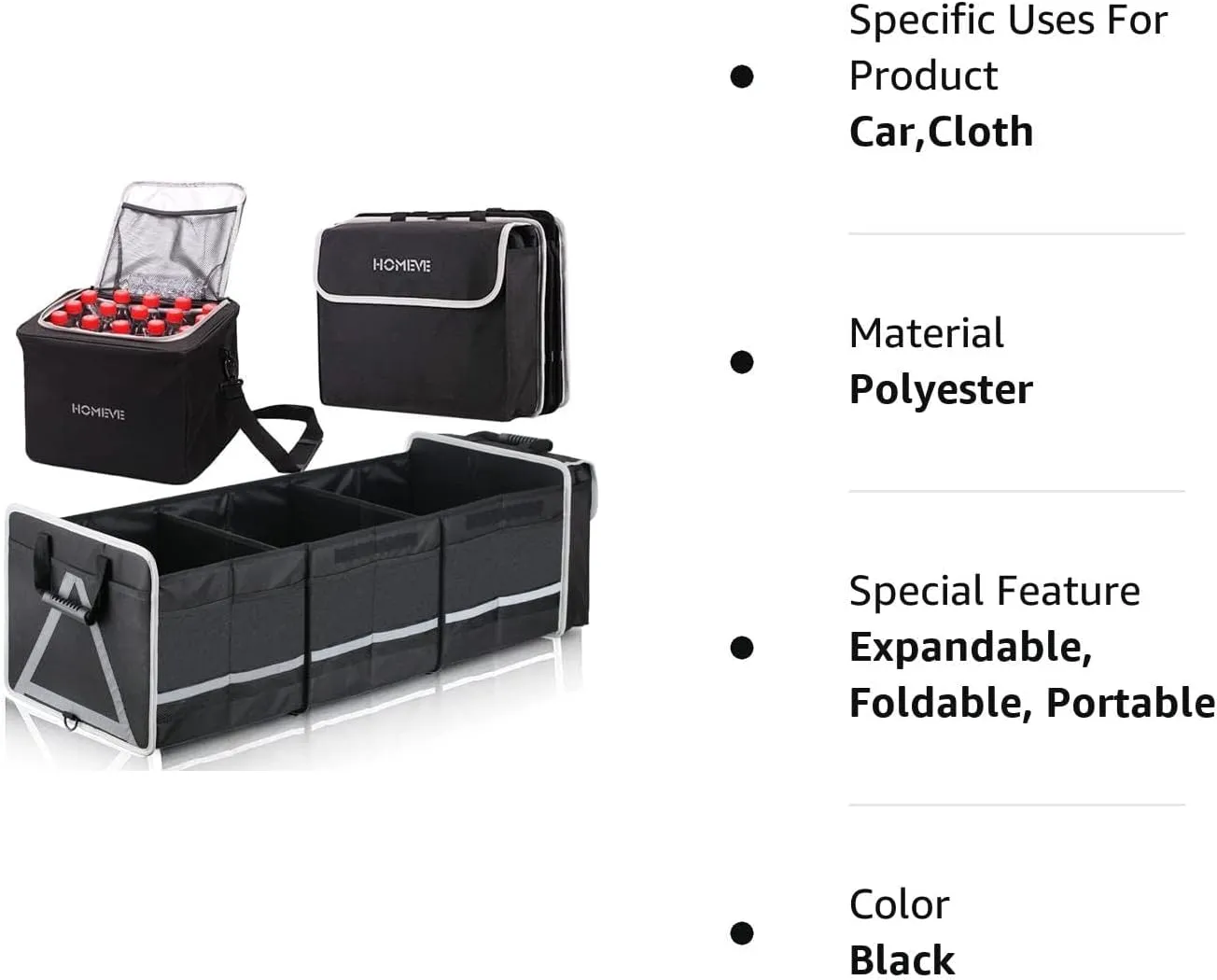 HOMEVE Extra Large Collapsible Trunk Organizer With Cooler Bag,3 Compartments Storage Organizer With Cover