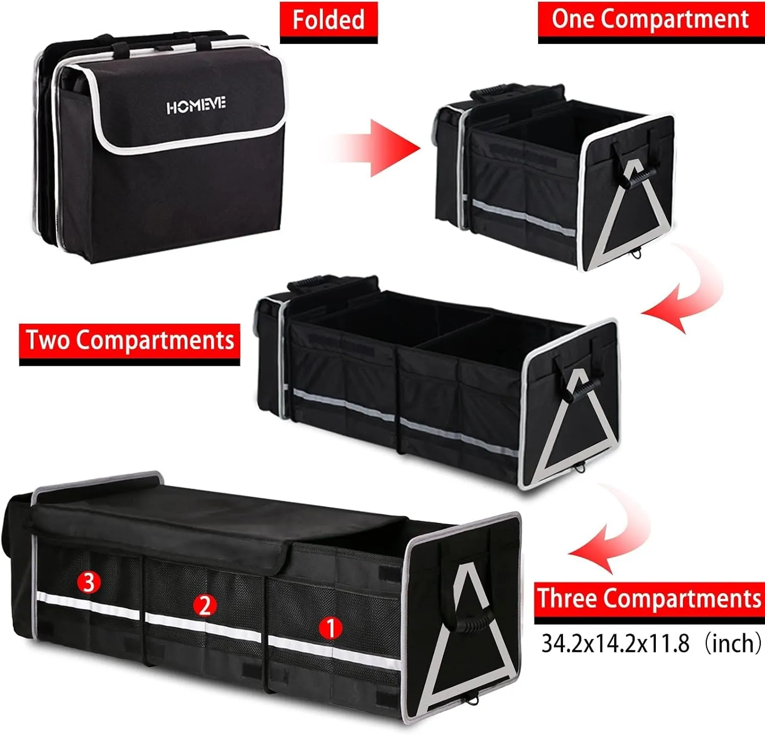 HOMEVE Extra Large Collapsible Trunk Organizer With Cooler Bag,3 Compartments Storage Organizer With Cover