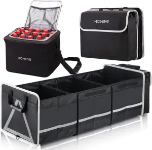 HOMEVE Extra Large Collapsible Trunk Organizer With Cooler Bag,3 Compartments Storage Organizer With Cover