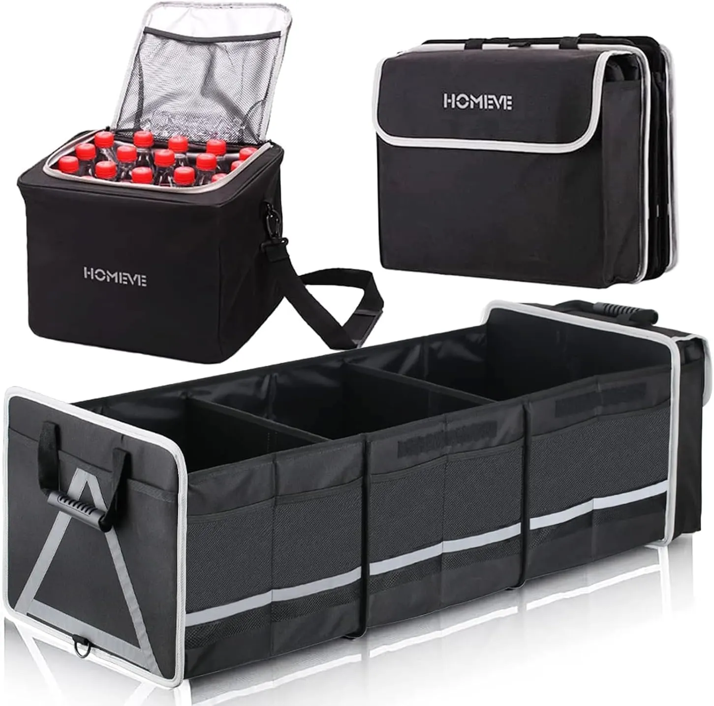 HOMEVE Extra Large Collapsible Trunk Organizer With Cooler Bag,3 Compartments Storage Organizer With Cover