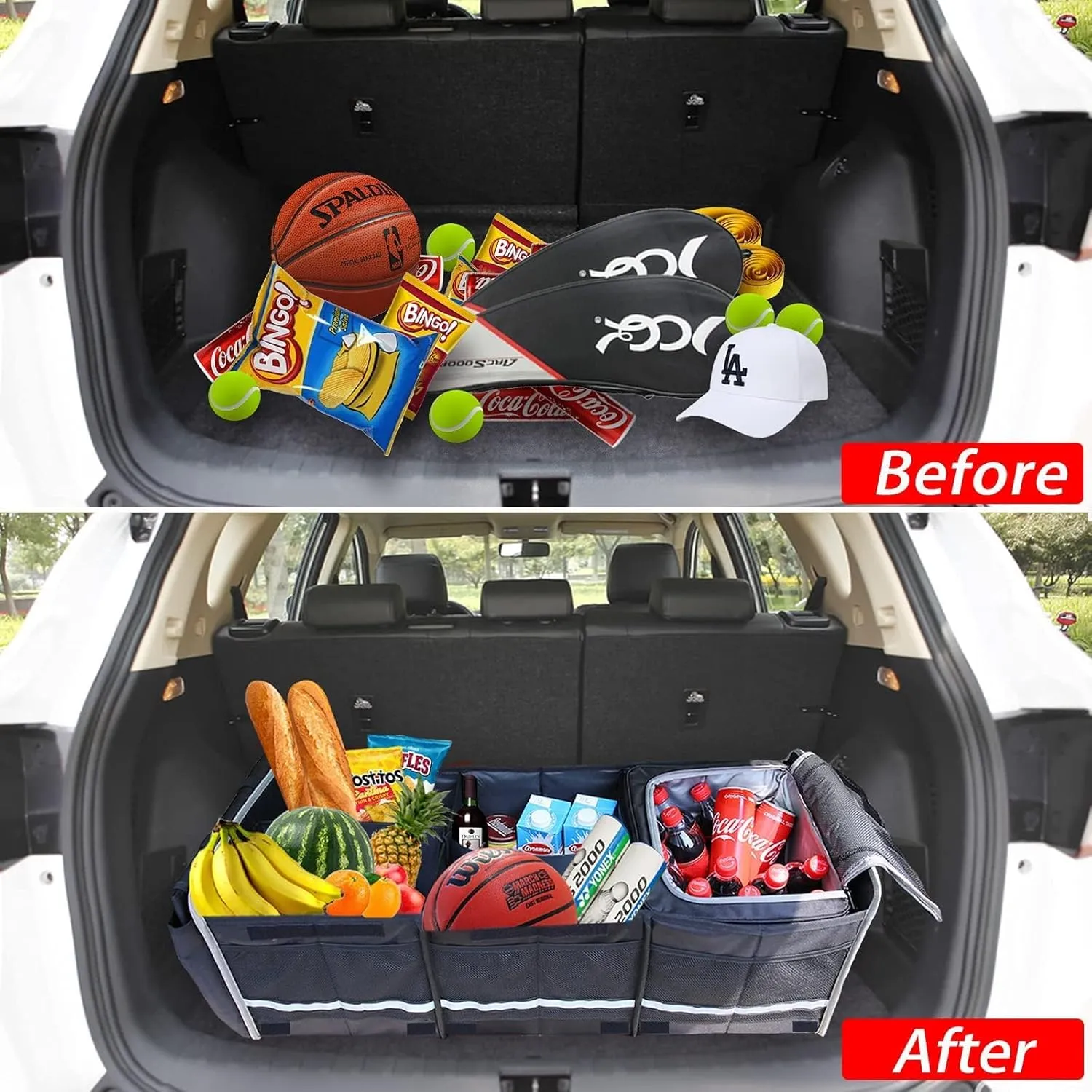 HOMEVE Extra Large Collapsible Trunk Organizer With Cooler Bag,3 Compartments Storage Organizer With Cover