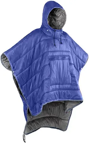 Hoodie Quilted Warm Poncho-Wearable Thermal Blanket-Windbreaker Coat Cloak-Camp Sleeping Bag Lightweight for Unisex Blue