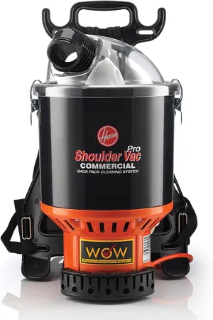 Hoover Commercial Shoulder Vac Pro Backpack Bagged Vacuum Cleaner, with HEPA Media Filter, Lightweight with Extra Long Cord, Chiropractic Design, for Carpet and Hard Floors, C2401, Black