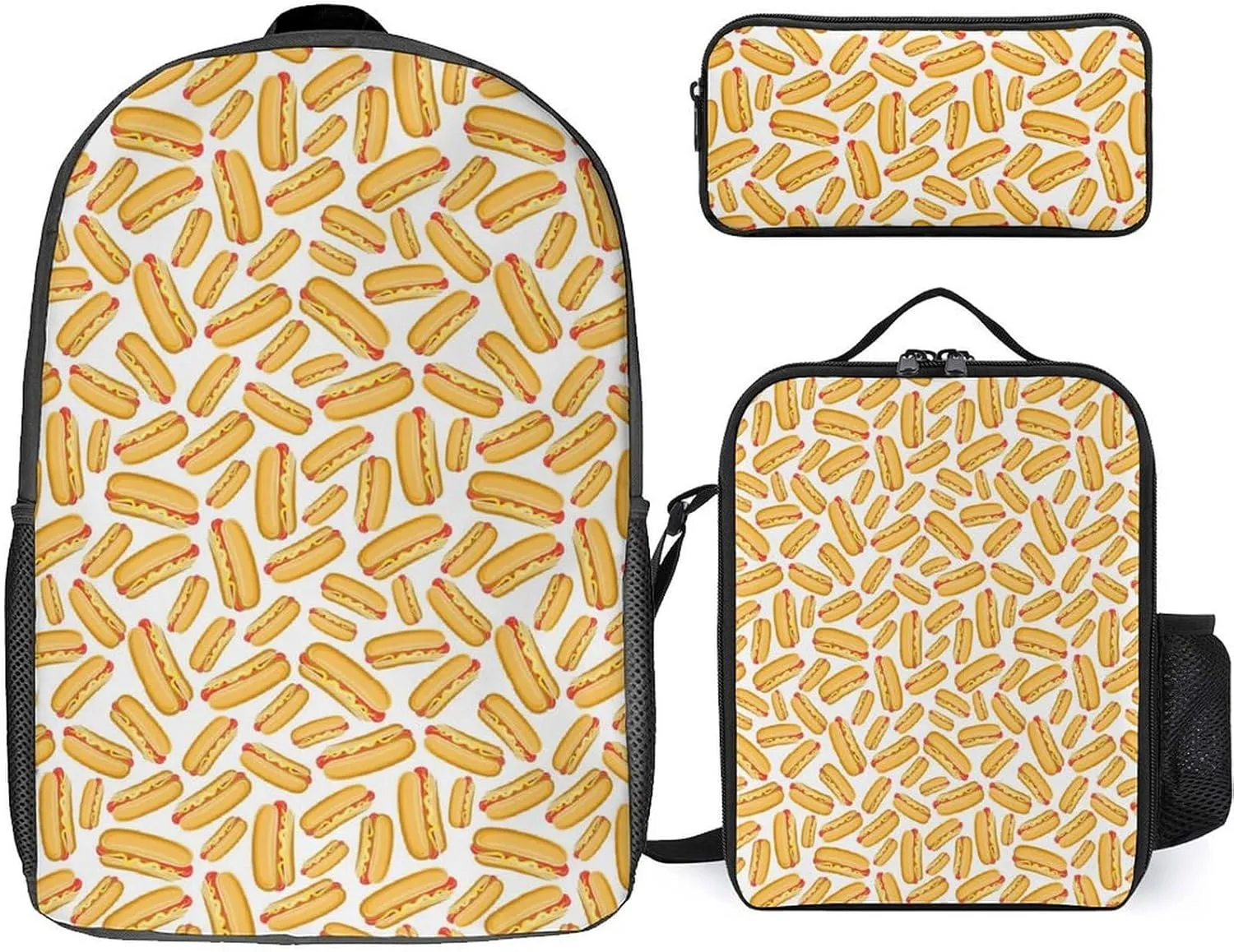 Hot Dog Shoulder Backpack Diagonal Lunch Bag Pencil Case Set
