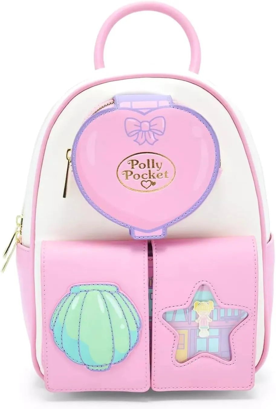 Hot Topic Polly Pocket Backpack with Playset, Pink, Cartoon, One Size, Regular Fit, Casual Style, Zipper Closure, Adults, Retro Enthusiasts, Pop Culture Fans, Young Girls (Polly Pocket Fans)