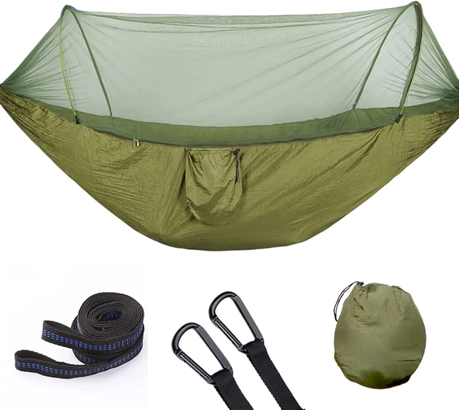 HUHJYUGE Large Camping Hammock with Mosquito Net, 2 Person Pop-up Parachute Lightweight Hanging Hammocks, Portable Hammocks with Tree Straps and Carry Bag, for Outdoor, Hiking (A)