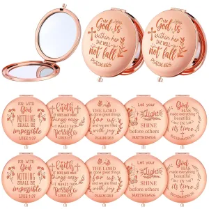 Huwena 12 Pcs Christian Bible Verse Gifts for Women Makeup Compact Mirror Bulk Inspirational Religious Christian Gift Pocket Mirror for Coworker Teacher Employee Travel Church Scripture Party Present