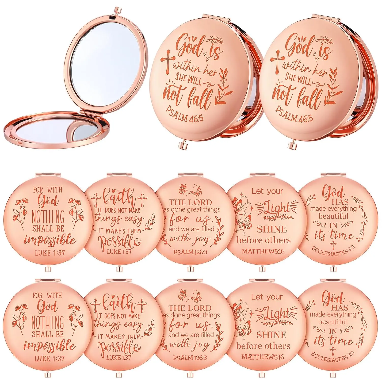 Huwena 12 Pcs Christian Bible Verse Gifts for Women Makeup Compact Mirror Bulk Inspirational Religious Christian Gift Pocket Mirror for Coworker Teacher Employee Travel Church Scripture Party Present