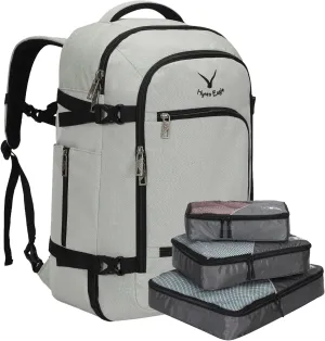 Hynes Eagle Travel Backpack 40L Flight Approved Carry on Backpack Men Large Cabin Weekender Laptop Backpack Women 15.6 inches Blue with 3PCS Packing Cubes Set Grey