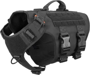ICEFANG GN3 Tactical Dog Harness with 6X Buckle,Dog Molle Vest with Handle,3/4 Body Coverage,Hook and Loop Panel for ID Patch,No Pulling Front Clip (L (28"-35" Girth), Black)