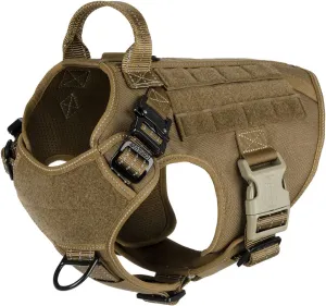 ICEFANG Tactical Dog Harness,Medium Size, 2X Metal Buckle,Working Dog MOLLE Vest with Handle,No Pulling Front Leash Clip,Hook and Loop Panel