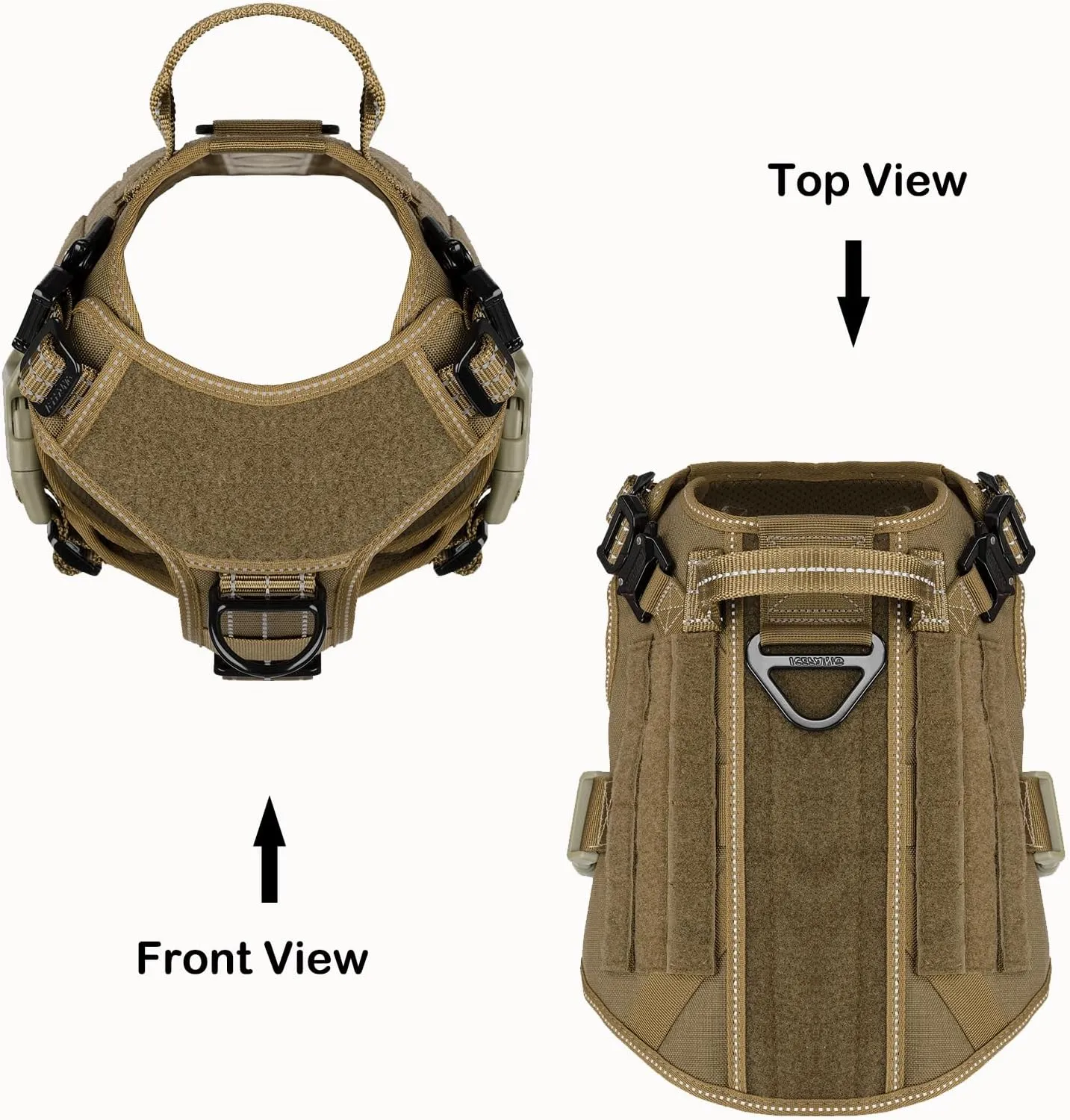 ICEFANG Tactical Dog Harness,Medium Size, 2X Metal Buckle,Working Dog MOLLE Vest with Handle,No Pulling Front Leash Clip,Hook and Loop Panel