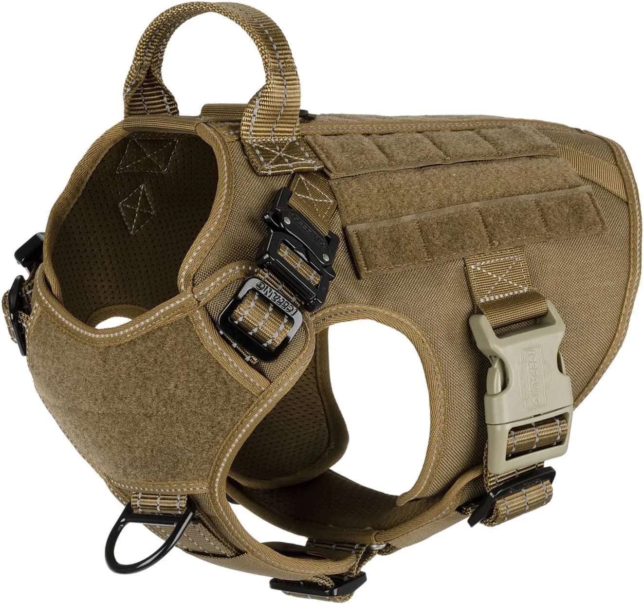ICEFANG Tactical Dog Harness,Medium Size, 2X Metal Buckle,Working Dog MOLLE Vest with Handle,No Pulling Front Leash Clip,Hook and Loop Panel