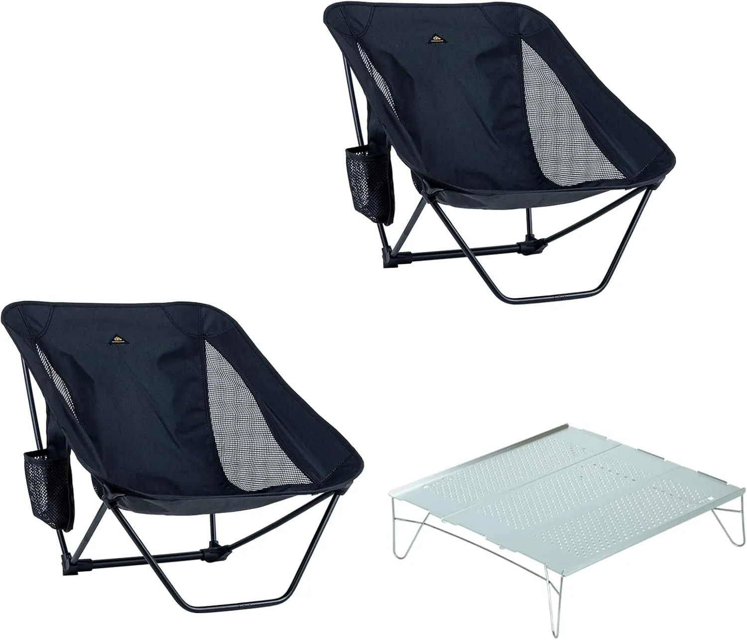 iClimb 1 Solo Mini Folding Table and 2 Low Folding Chair Bundle, Ultralight Compact for Couple Outdoor Backpacking Camping Hiking Beach Concert