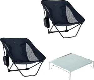 iClimb 1 Solo Mini Folding Table and 2 Low Folding Chair Bundle, Ultralight Compact for Couple Outdoor Backpacking Camping Hiking Beach Concert