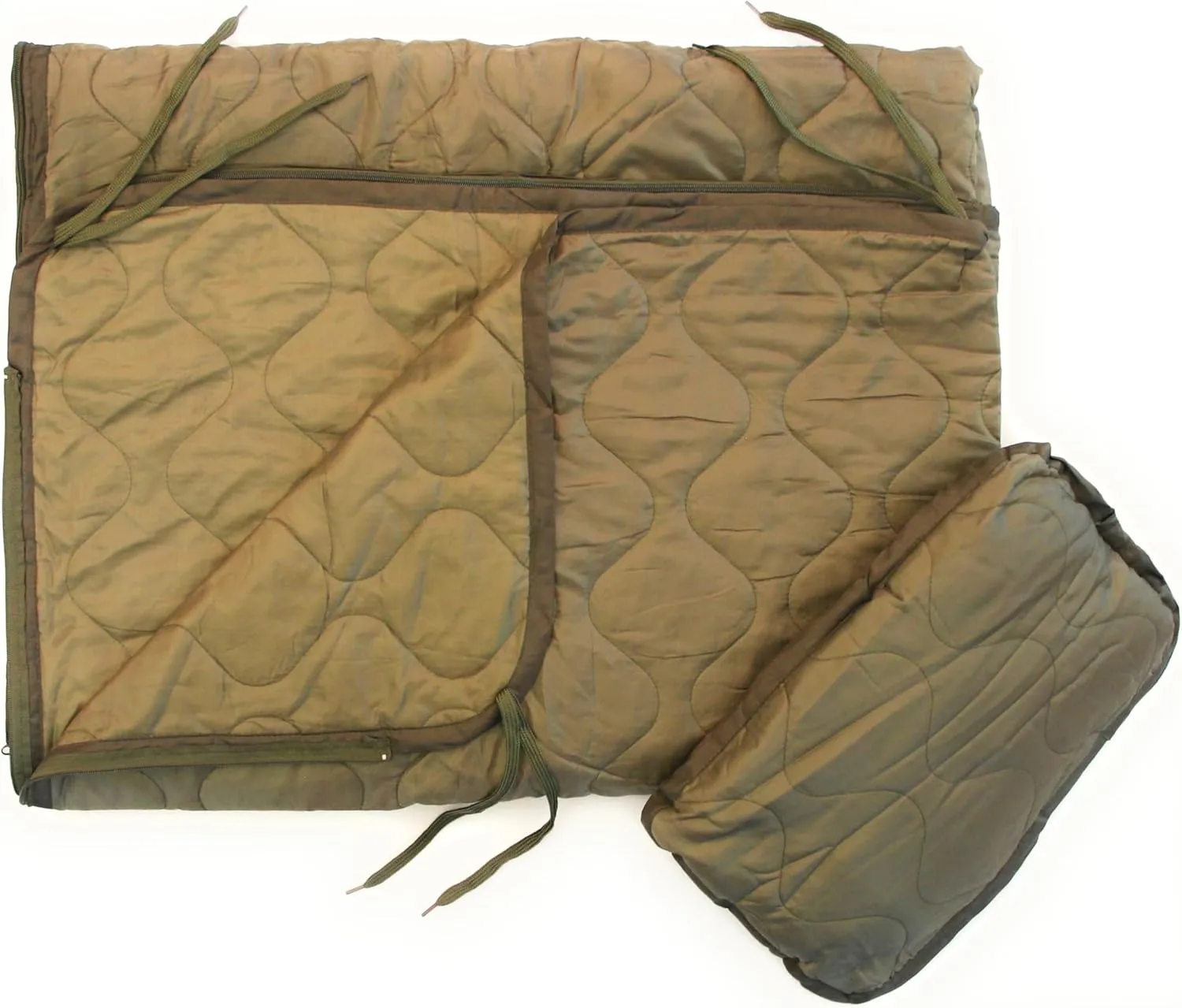 Improved Poncho Liner Woobie with Zipper and Zippered Head Port, 3-Sided Zipper, Pillow and Stuff Sack Included
