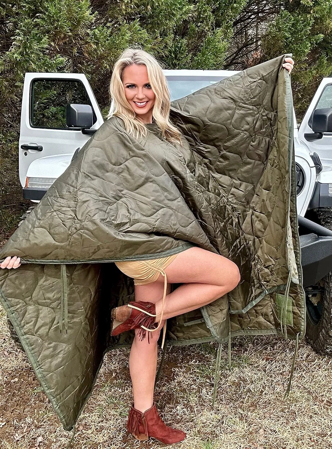 Improved Poncho Liner Woobie with Zipper and Zippered Head Port, 3-Sided Zipper, Pillow and Stuff Sack Included