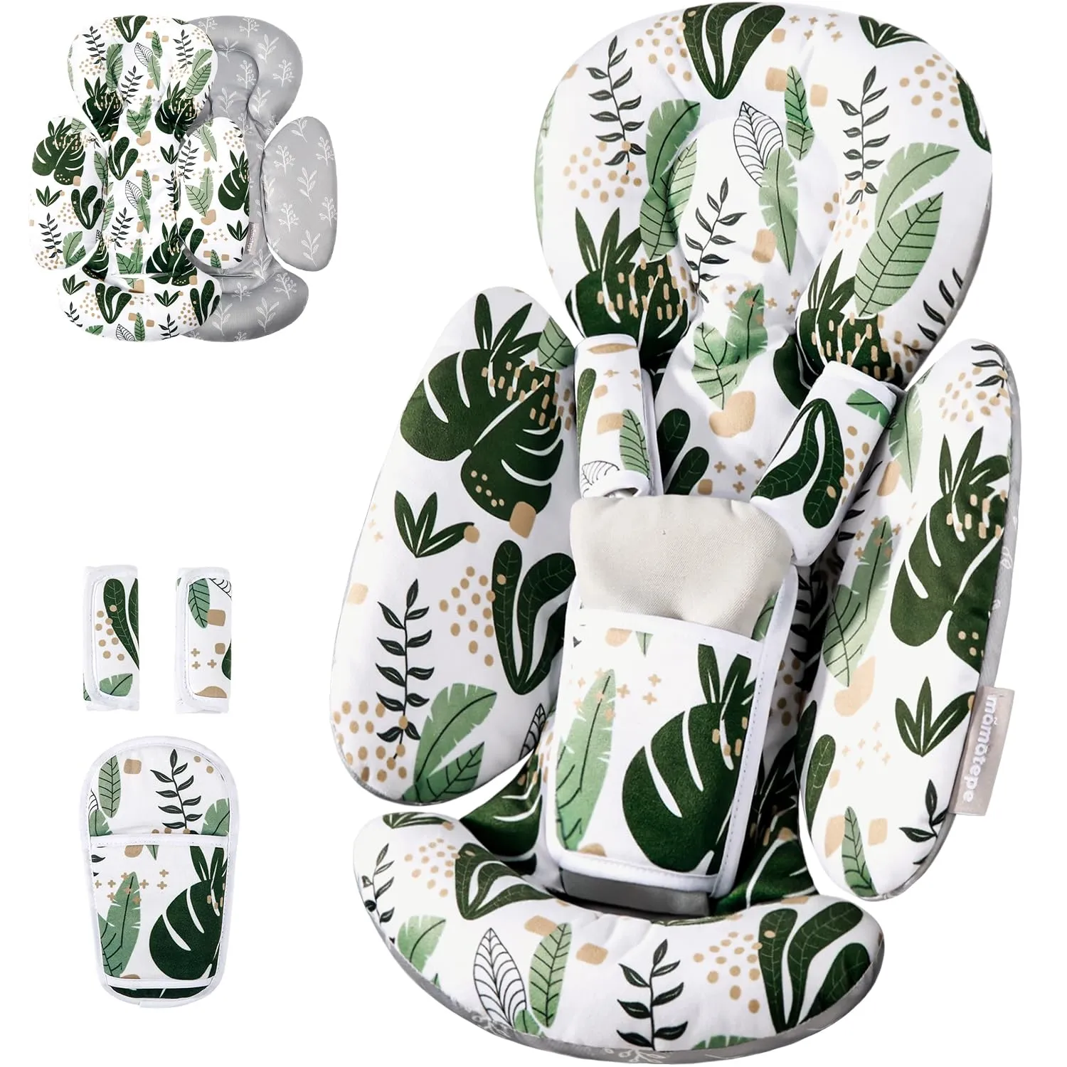 Infant Car Seat Insert, Baby Seat Head and Body Support for Newborn, Soft Breathable, Reversible Design, Universal for Baby Swings, Car Seats, Strollers, Green