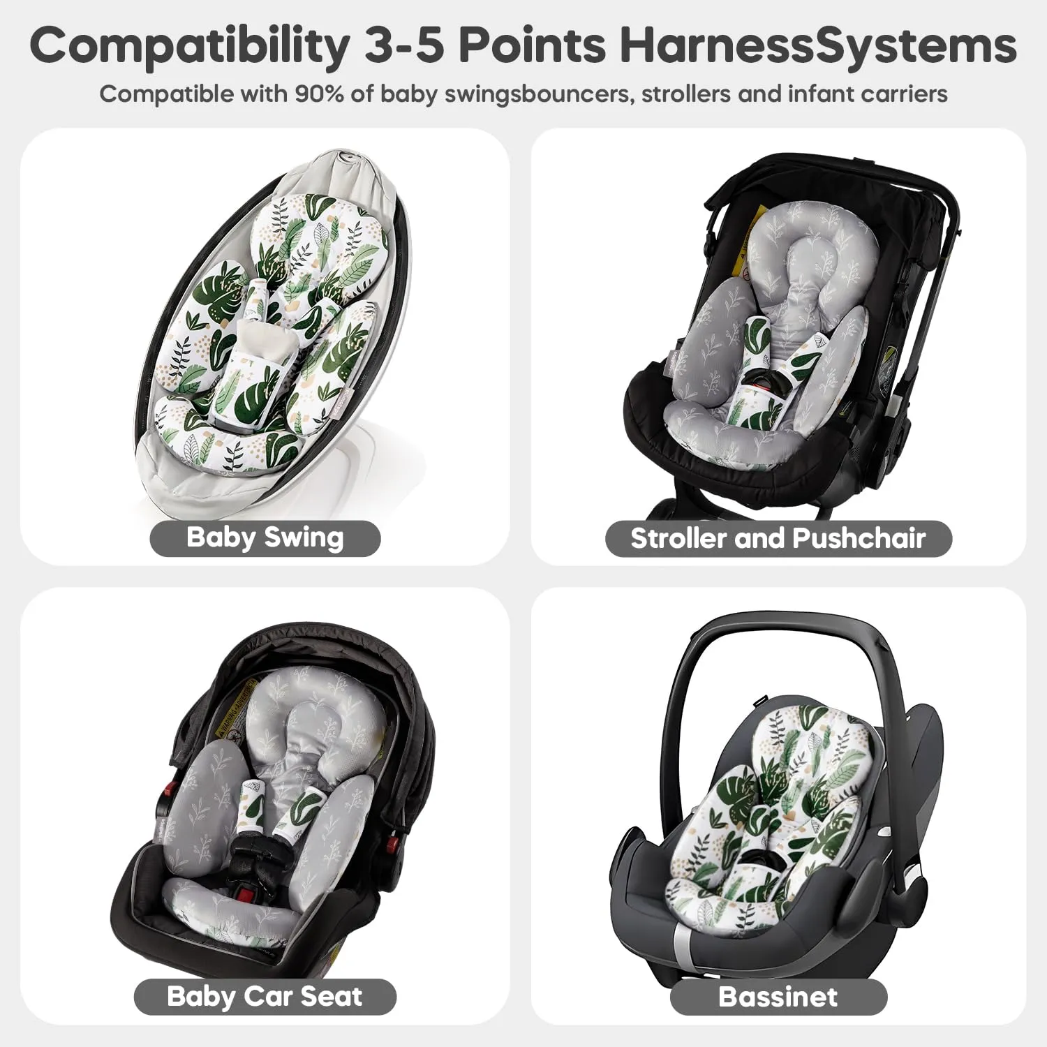 Infant Car Seat Insert, Baby Seat Head and Body Support for Newborn, Soft Breathable, Reversible Design, Universal for Baby Swings, Car Seats, Strollers, Green