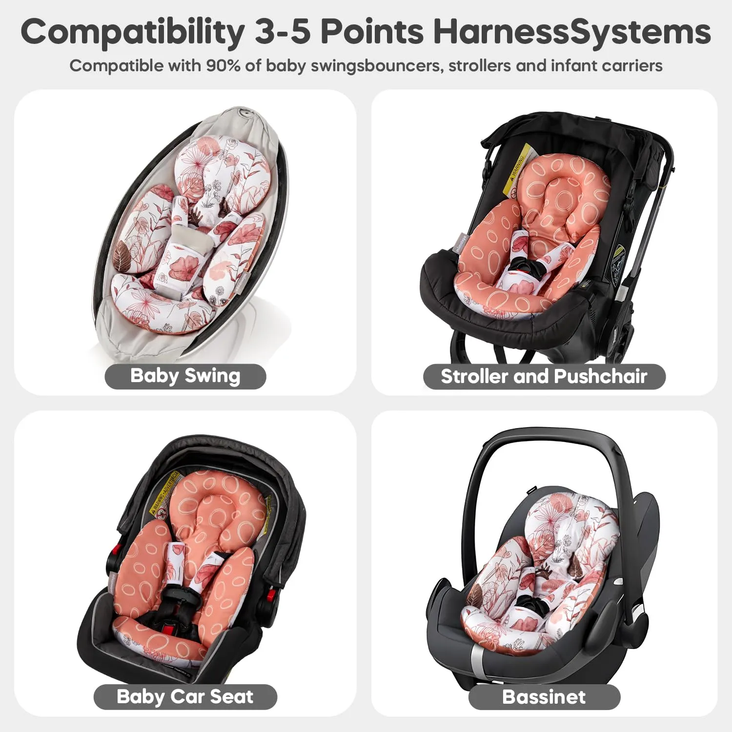 Infant Car Seat Insert, Baby Seat Head and Body Support for Newborn, Soft Breathable, Reversible Design, Universal for Baby Swings, Car Seats, Strollers, Orange