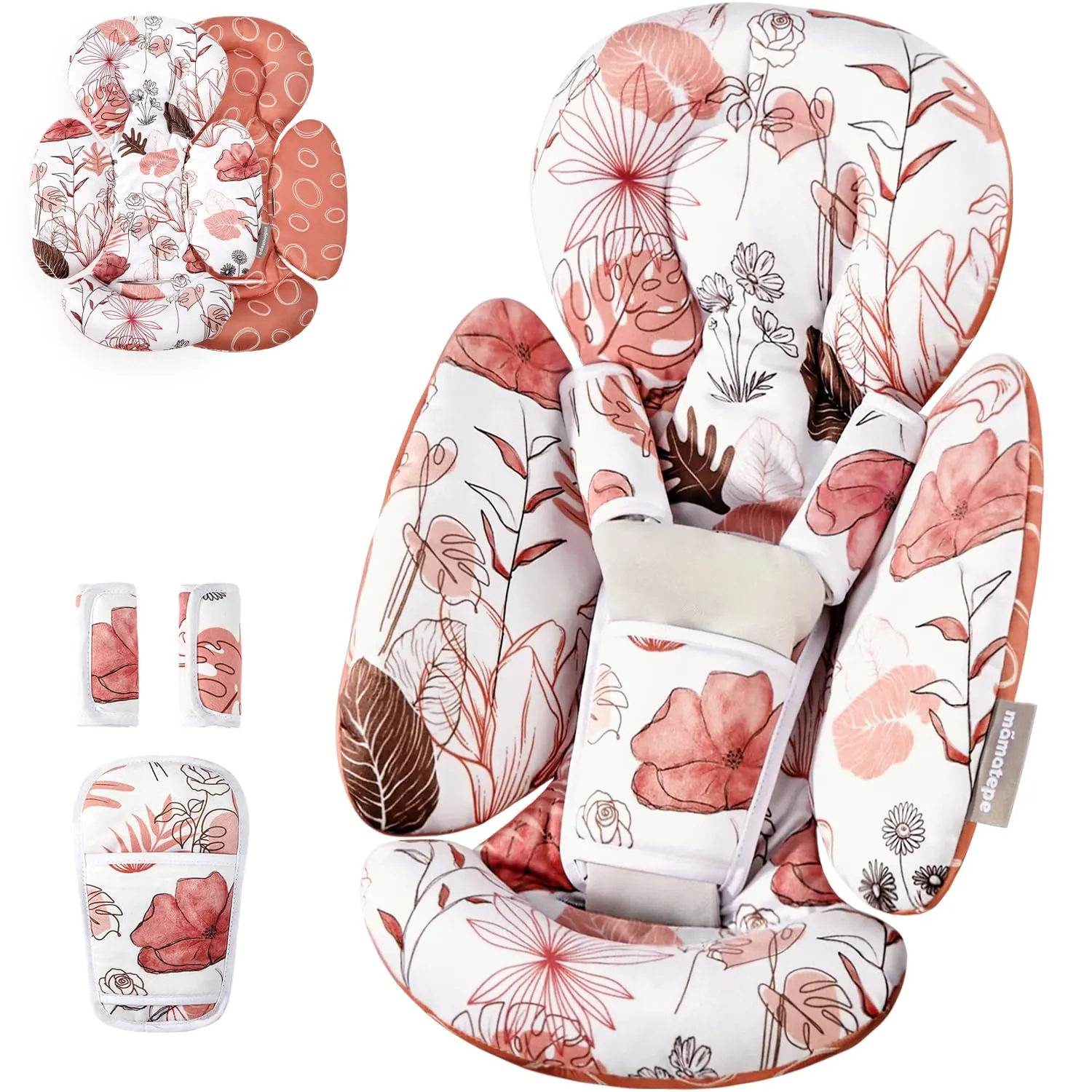 Infant Car Seat Insert, Baby Seat Head and Body Support for Newborn, Soft Breathable, Reversible Design, Universal for Baby Swings, Car Seats, Strollers, Orange