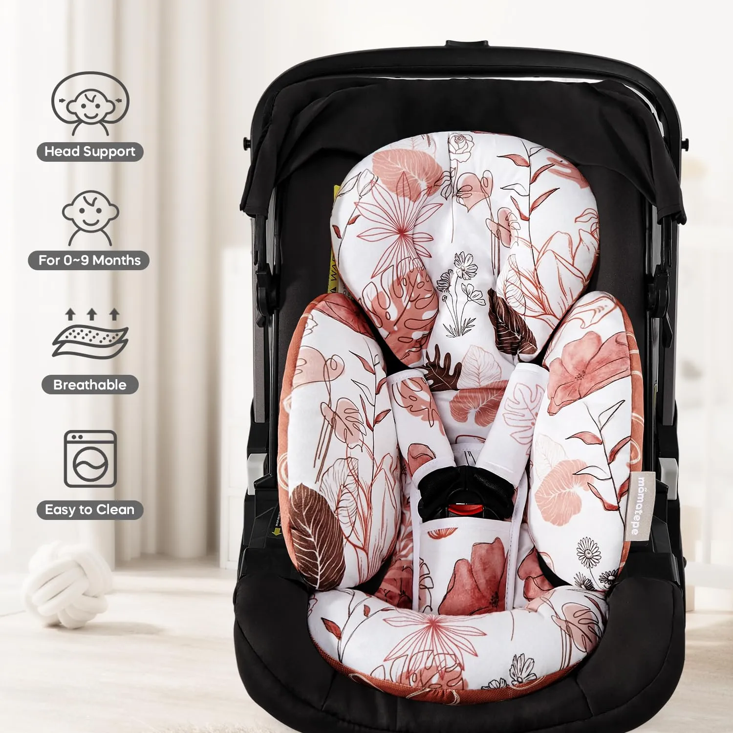 Infant Car Seat Insert, Baby Seat Head and Body Support for Newborn, Soft Breathable, Reversible Design, Universal for Baby Swings, Car Seats, Strollers, Orange