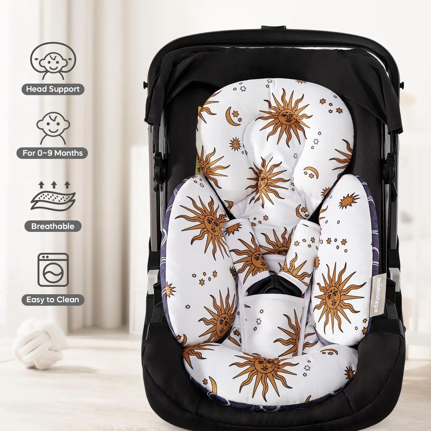 Infant Car Seat Insert, Baby Seat Head and Body Support for Newborn, Soft Breathable, Reversible Design, Universal for Baby Swings, Car Seats, Strollers, Yellow