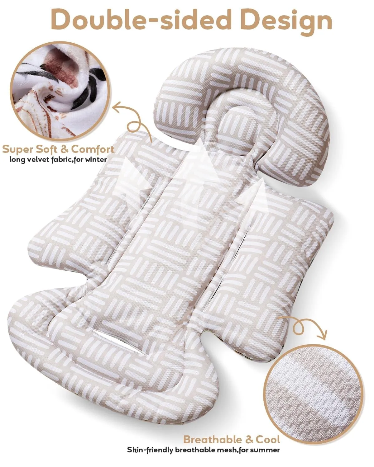 Infant Car Seat Insert, Enlarged Head Support for Baby Carseat, Reversible Newborn Insert with 3 Strap Covers, 2-in-1 Baby Car Seat Cushion for Stroller, Swing, Bouncer, Rocker - Yellow Cat
